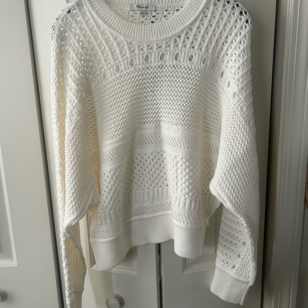 Madewell Cream Textured Knit Crew Neck Sweater
